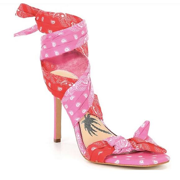 Gianni Bini x DANNIJO Misch Bandana Colorblock Print Ankle Wrap Bow Heels 6.5 - Picture 2 of 6